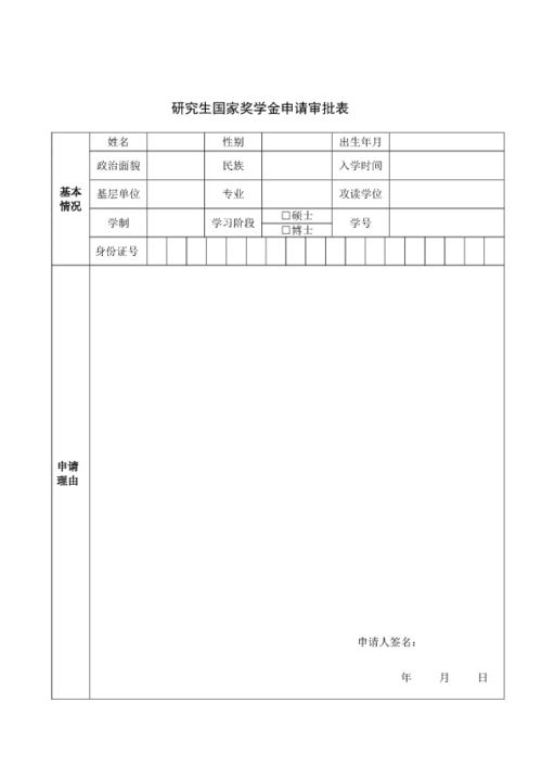 国家奖学金励志申请表格（录取通知书里面的什么表可以申请？）