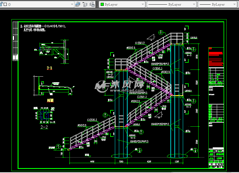 消防疏散钢楼梯 消防钢梯CAD设计图