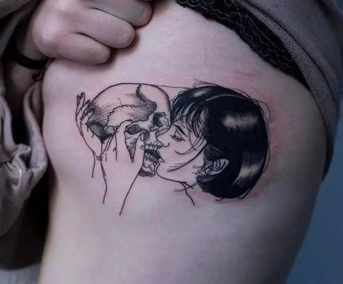 纹身素材 韩国首尔纹身师 OOZY 诡异的素描漫画风格 黑色线条点刺纹身 