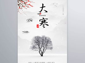白色中国风水墨二十四节气大寒海报设计