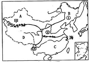 读图.回答下列问题. 1 本区是我国四大区域中的 .本区自然环境的主要特征是 . 2 写出图中数码所表示的地理事物名称 河流 ① 精英家教网 