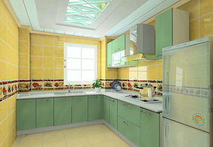 黄色61 90平米美式风格流行厨房橱柜装修效果图 