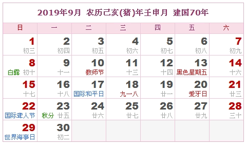 2019年日历表 2019年农历表 2019年是什么年 阴历阳历转换对照表 