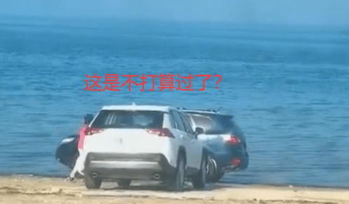 2名车主在烟台海边洗车,用海水为爱车做盐浴, 无知者无畏
