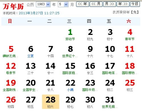 1963年5月28号是阴历的多少 