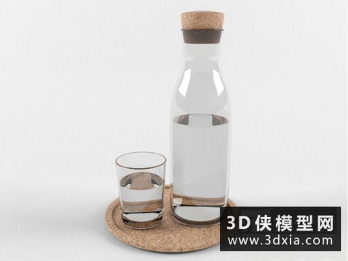 玻璃水瓶杯子组合国外3D模型 