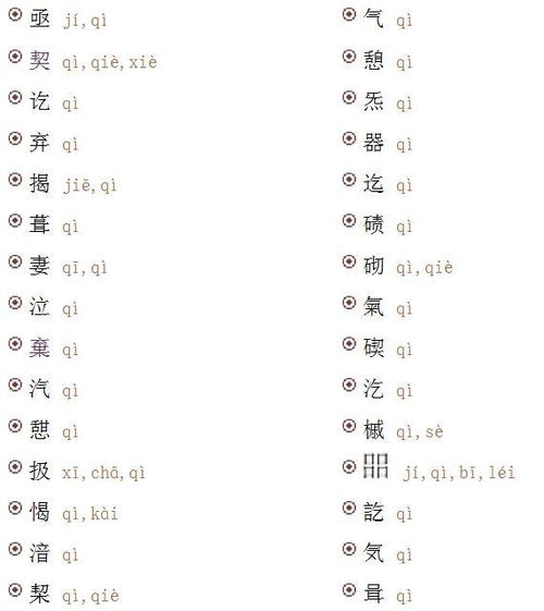 念qi 四声 的所有字 