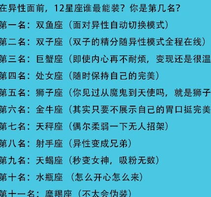 十二星座生气爆发前的表现,十二星座的花心指数,双鱼座是戏精