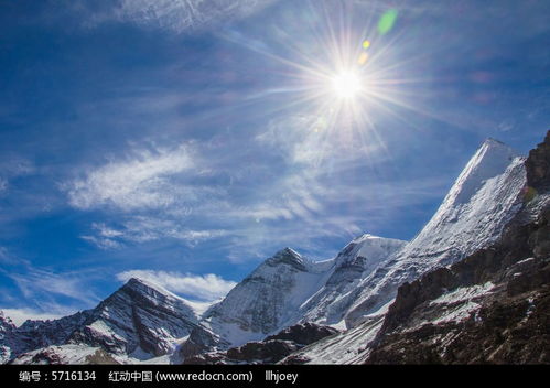 太阳照耀的雪峰高清图片下载 红动网 