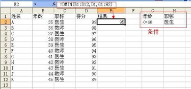 excel中用数据库统计函数计算出所有年龄在40岁及以下医生的最低得分 怎么写 