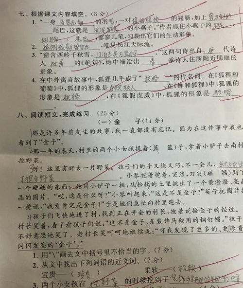 苏教版小学三年级语文月考试卷,小学生不会造句,作文扣分最多