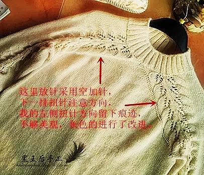 袖子与后背织花样,像小燕子一样,效果漂亮了