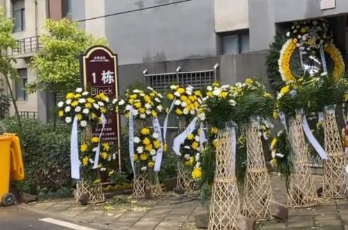 河南一小区单元门口摆多个花圈,还放电影祭奠亲人,场面十分瘆人