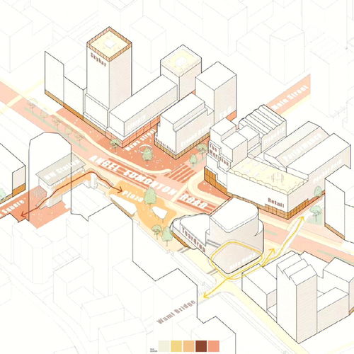 城市规划轴测图 小清新青橙色的saaski风格 