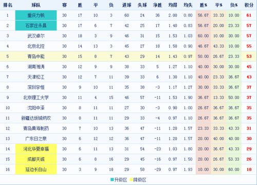 山东省足球联赛排名榜单
