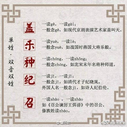 中国文字博大精深,一些常用字作为姓氏时,读法又大不同