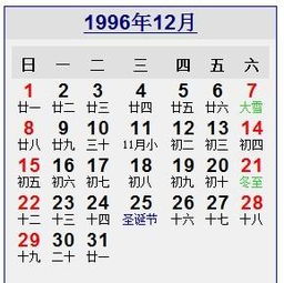 1996 年冬月初6 的阳历是好多号 