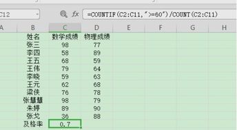 计算机用excel怎么求及格率