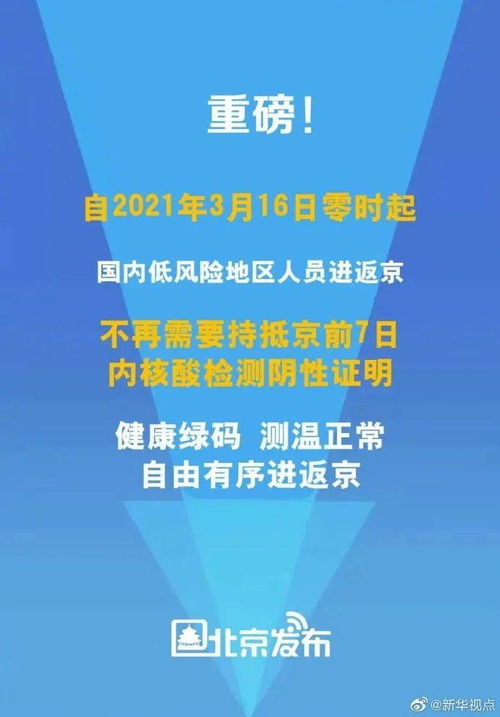 重磅 3月16日零时起低风险地区进返京无需核酸证明