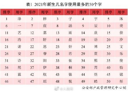 2021年全国新生儿爆款名字