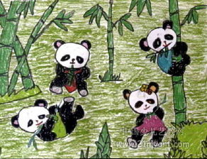 快乐的熊猫儿童画作品欣赏 