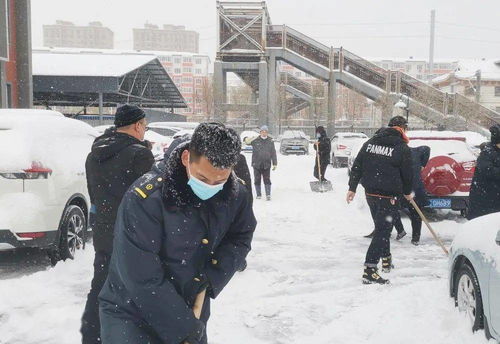 大院扫雪忙碌碌,除冰除雪暖人心