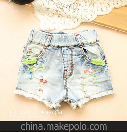 2014夏季童装新款 韩版品牌荧光色别针亮片潮款儿童短裤