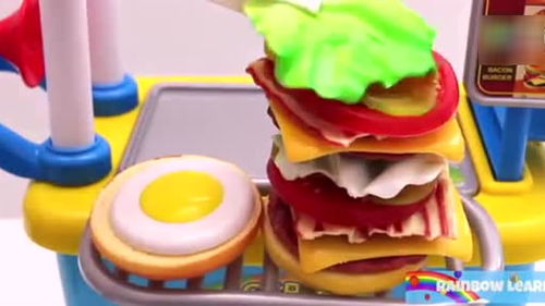 橡皮泥做彩虹巨型汉堡吃吃 