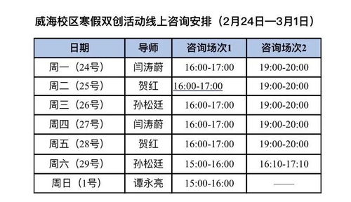 新的双创活动咨询预约时间表来啦