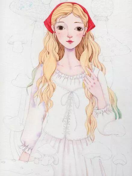 一个森系秋季少女的水彩绘画过程