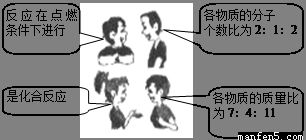 右下图四位同学正在讨论某一个化学方程式表示的意义.根据他们描述的内容.试判断他们所指的化学方程式是A.S O2SO2 B.2CO O22CO2C.2H2 O22H2OD.CH4 2O2CO2 2H2O 