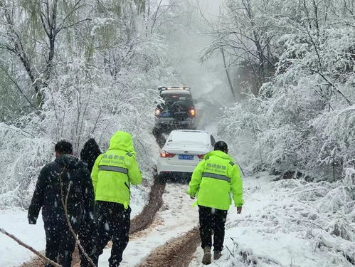 河南洛阳 突降大雪 夜钓群众人车被困,救援车辆拖拽施救 