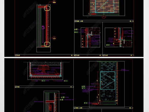 消防箱石材瓷砖CAD暗门节点详图设计平面图下载 