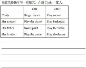 根据表格提示写一篇短文,介绍Cindy一家人 下面有表 