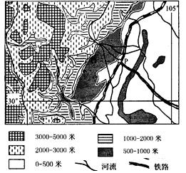 42.读我国某区域图.完成下列各题. 1 描述图示地区的主要地形特征. 2 该地区滑坡.泥石流等地质灾害频发.请简要分析成因. 3 图中P为省会城市.它是 市 