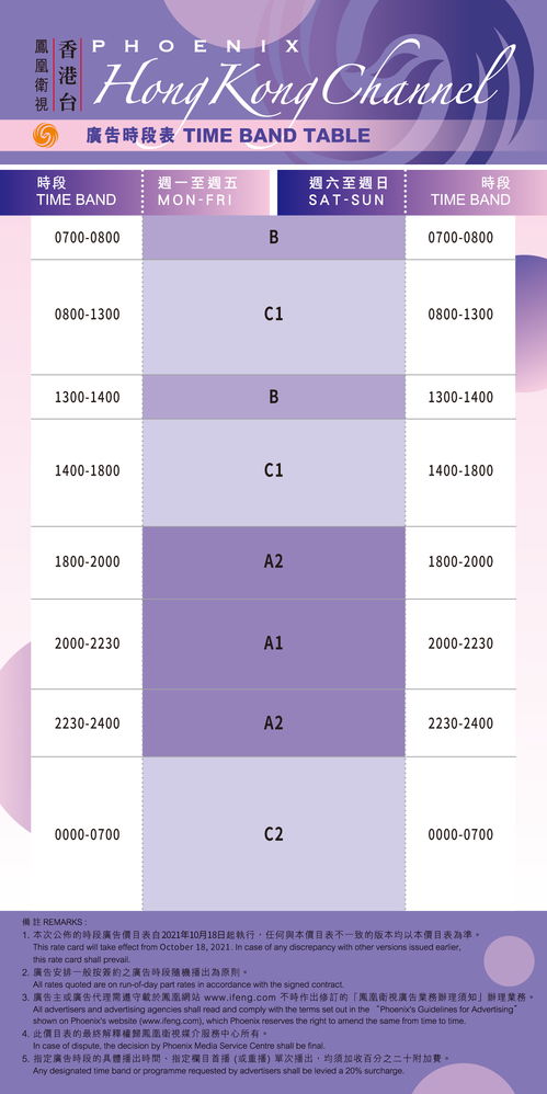 凤凰卫视香港台时段广告价目表 