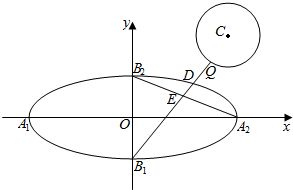 如图.已知椭圆 frac x 2 2 y2 1的四个顶点分别为A1.A2.B1.B2.左右焦点分别为F1.F2.若圆C x 3 2 y 3 2 r2上有且只有一个点P满足 