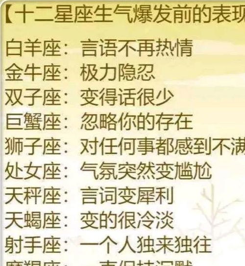 12星座生气爆发前的表现,12星座内心深处的秘密