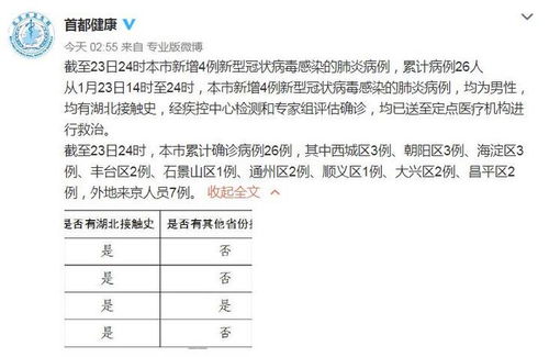 北京已确诊新型冠状病毒感染的肺炎病例26例