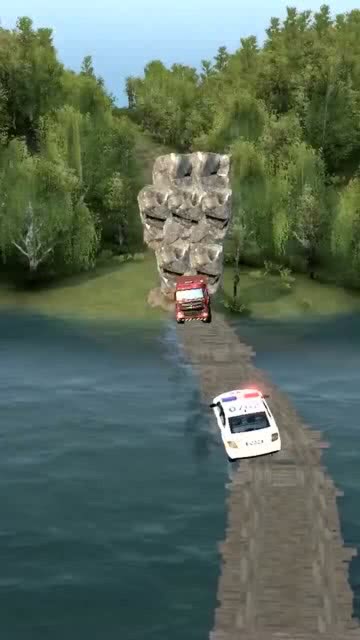 这么窄的桥,2辆车根本过不去,等着掉下水吧 