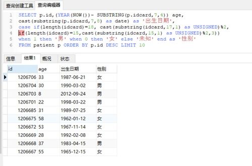 mysql根据身份证号查 性别 年龄以及出生日期