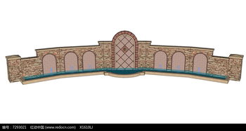 弧形拱门喷泉景墙skp素材下载 编号7293021 红动网 