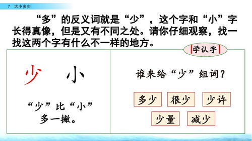 部编版一年级上册识字7 大小多少 图文讲解 知识要点