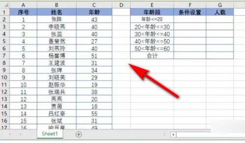 EXcel 中怎么计算年龄段的人数 