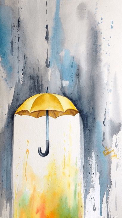 一些和雨伞相关的水彩画