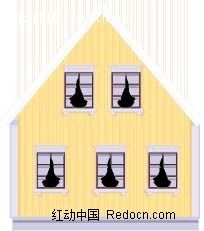 三角形屋顶的带窗户的米黄色的房屋AI素材免费下载 红动网 