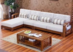 实木布艺组合中式沙发