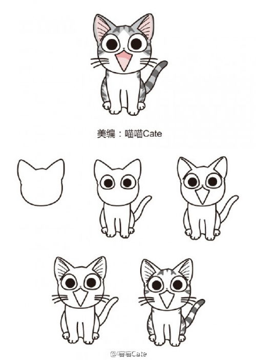 甜甜私房猫简笔画教程图片起司猫怎么画起司猫的画法 才艺君 