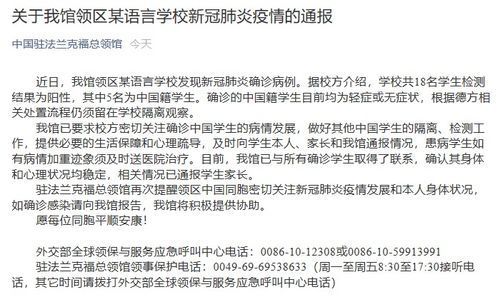 我驻法兰克福领馆 某语言学校5名中国籍学生为阳性