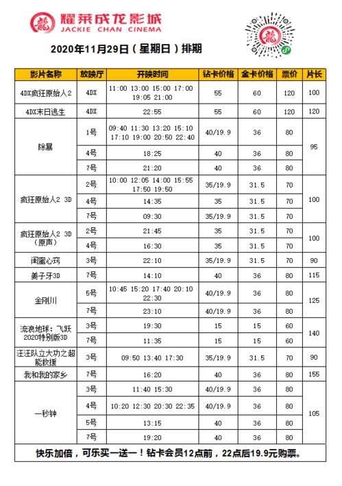 11月29日 周日 排期,观影戴好口罩,提前网上购票 